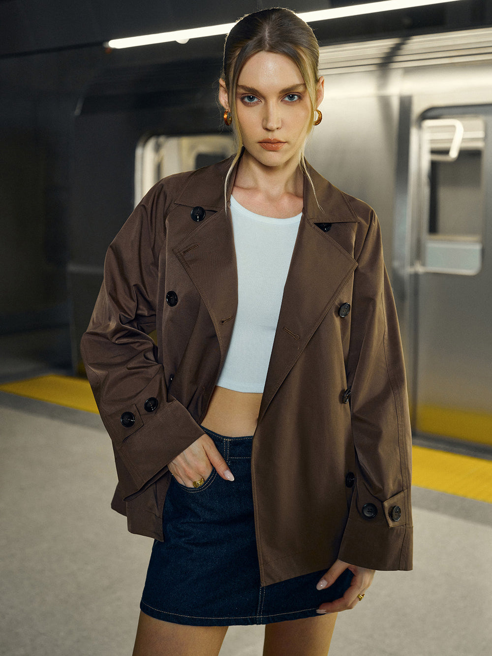 Double-Breasted Trench Coat — women's trench coats, back view