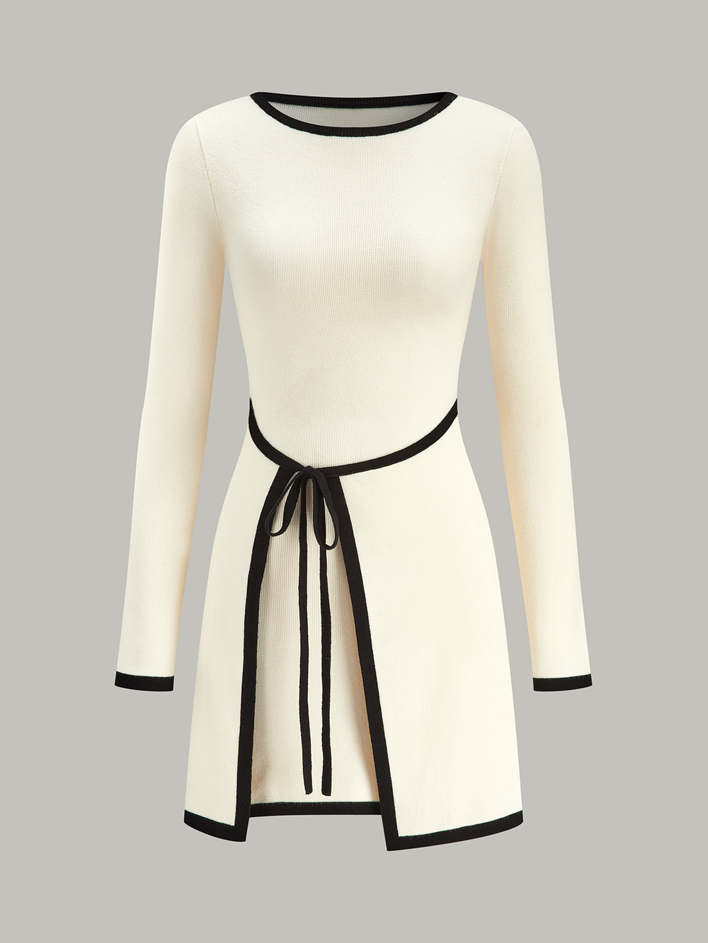 Contrast Trim Long Sleeve Sweater Dress — women's sweater dresses, back view
