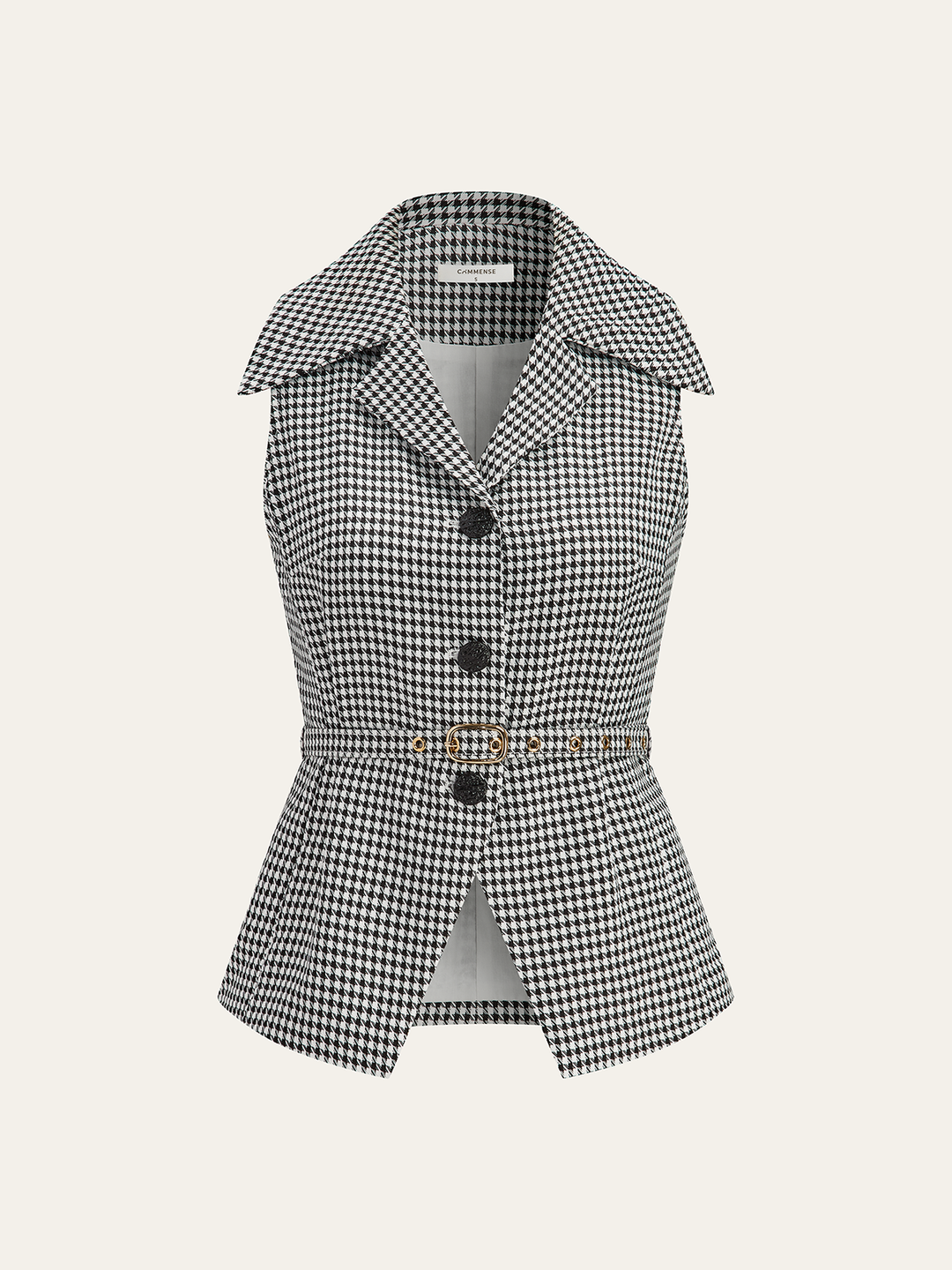 Houndstooth Belted Collar Vest — women's vests, front view