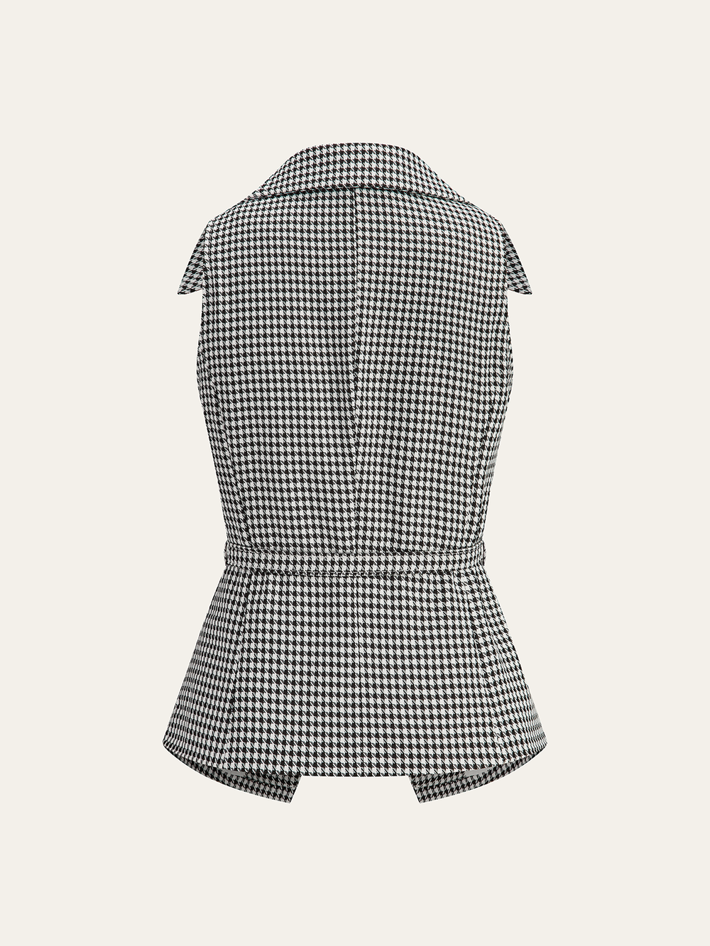 Houndstooth Belted Collar Vest — women's vests, back view