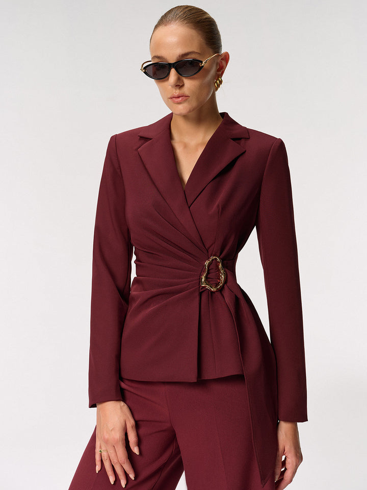 Metal Buckle Asymmetric Blazer