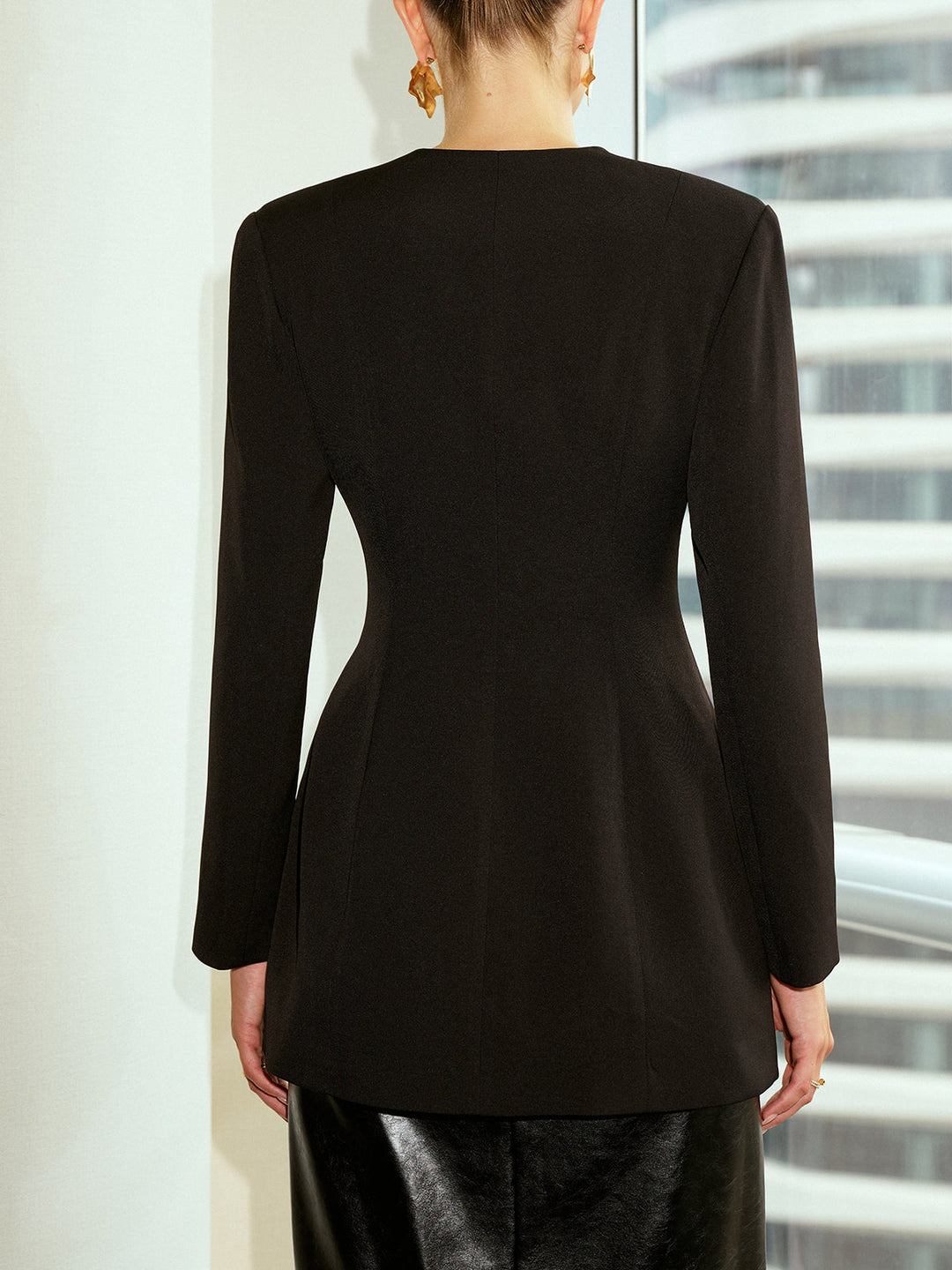 V-Neck Metal Button Blazer