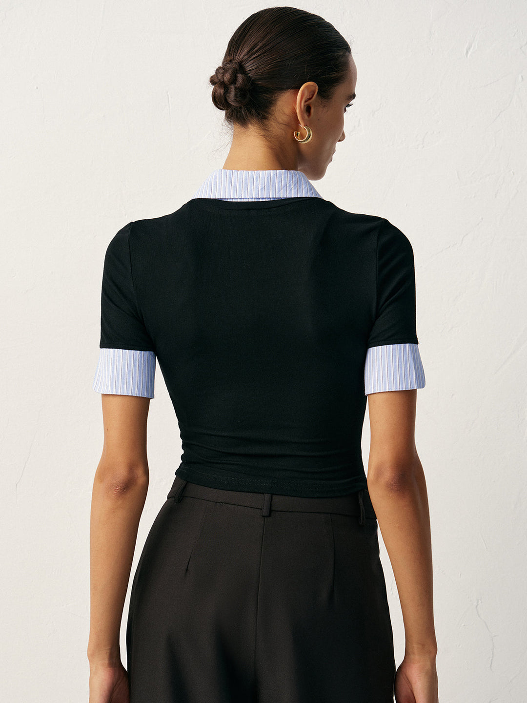 2 in 1 Paneled Collar And Cuffs Fitted T-Shirt