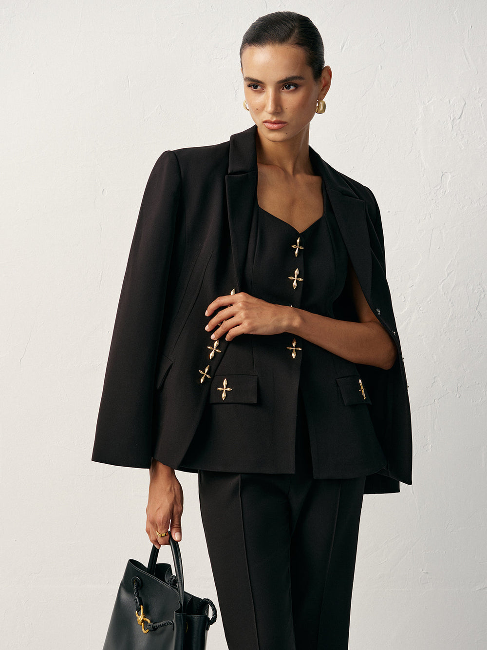Cross-Shaped Button Blazer — women's blazers, back view
