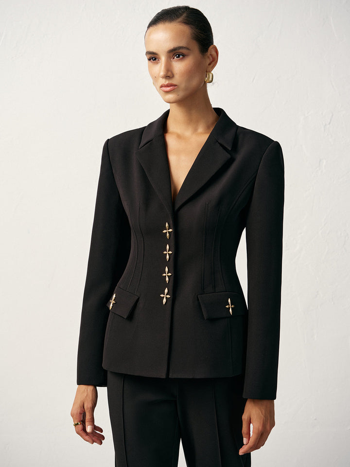 Cross-Shaped Button Blazer