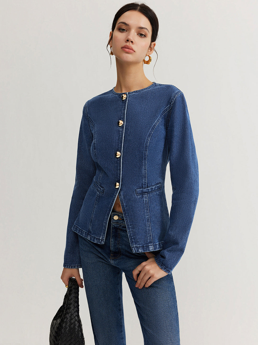 Button Down Denim Slim Jacket