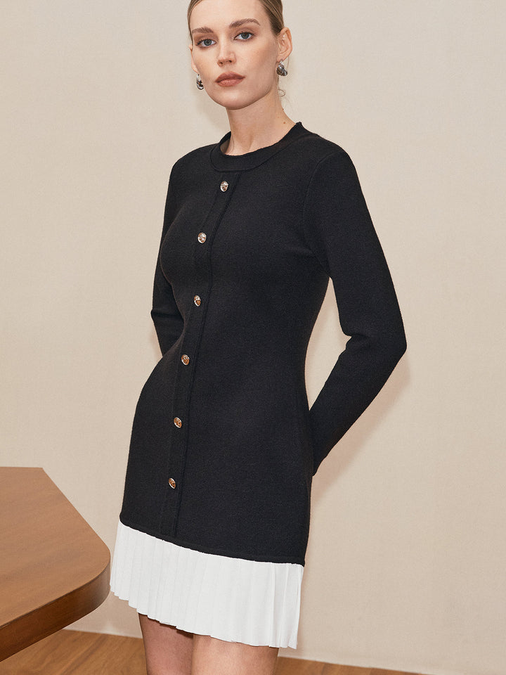 Long Sleeve Pleated Hem Sweater Dress