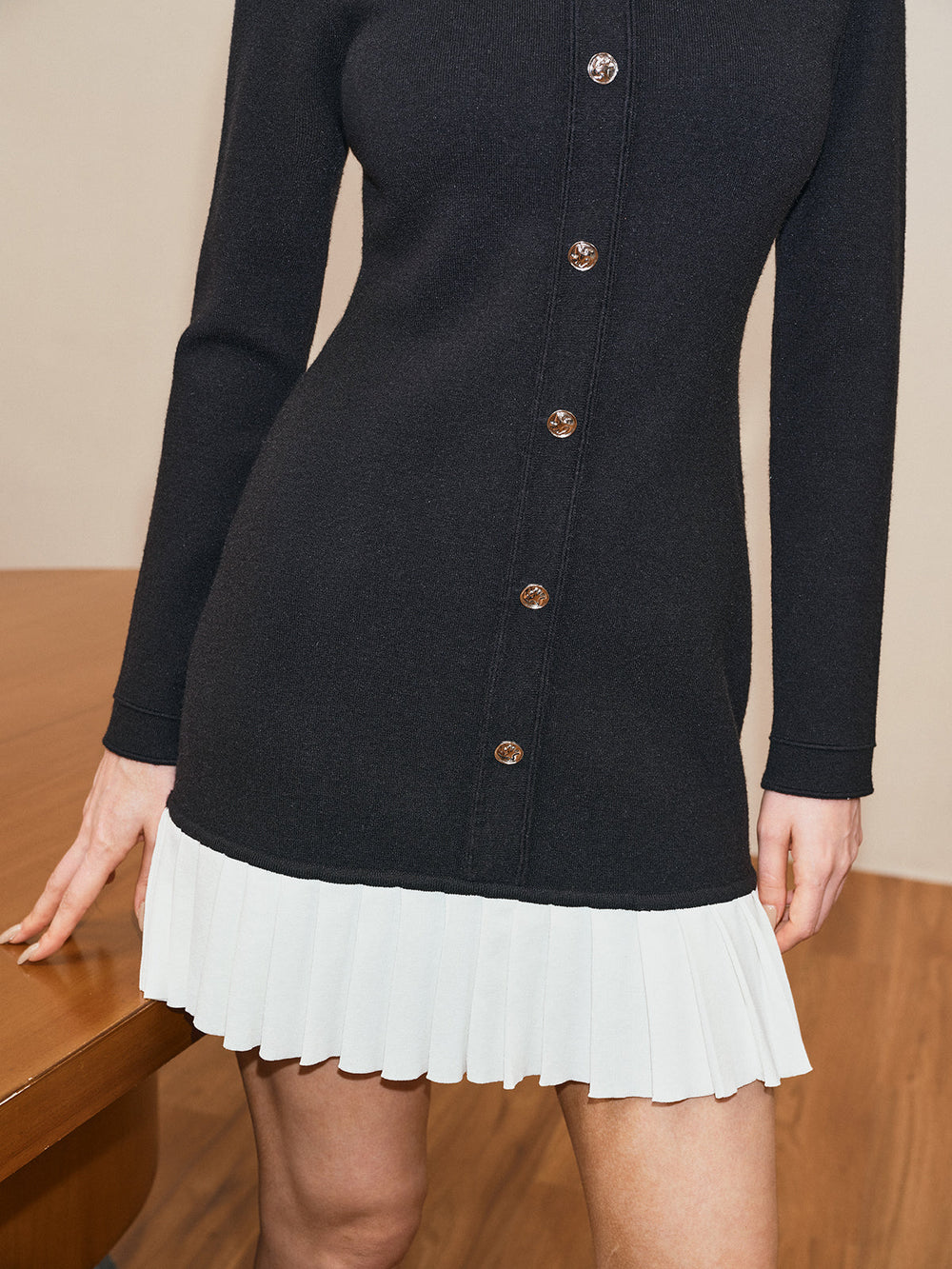 Long Sleeve Pleated Hem Sweater Dress — women's sweater dresses, back view