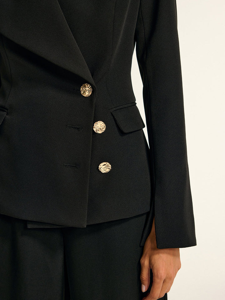 Metal Button Shawl Collar Blazer