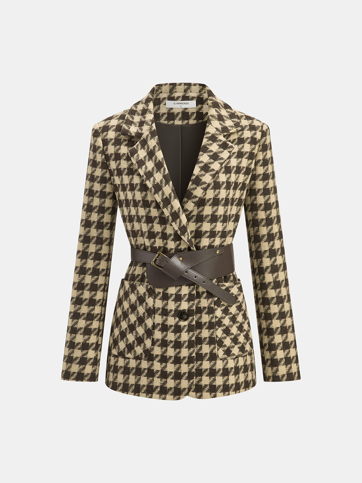 Houndstooth Belted Blazer