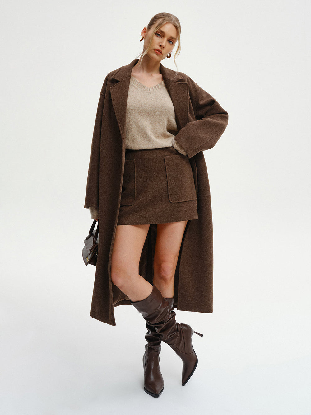 Oversized Tweed Long Coat — women's wool coats, back view