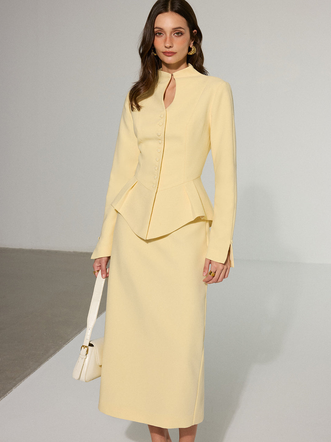 Keyhole Neckline Button Front Peplum Blazer