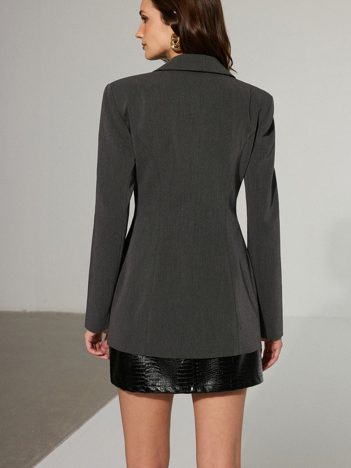 Wide-Shoulder Cinched Waist Blazer