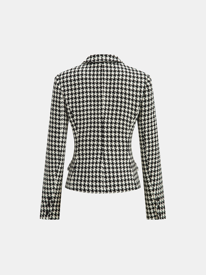 Houndstooth Tweed Double-Breasted Blazer