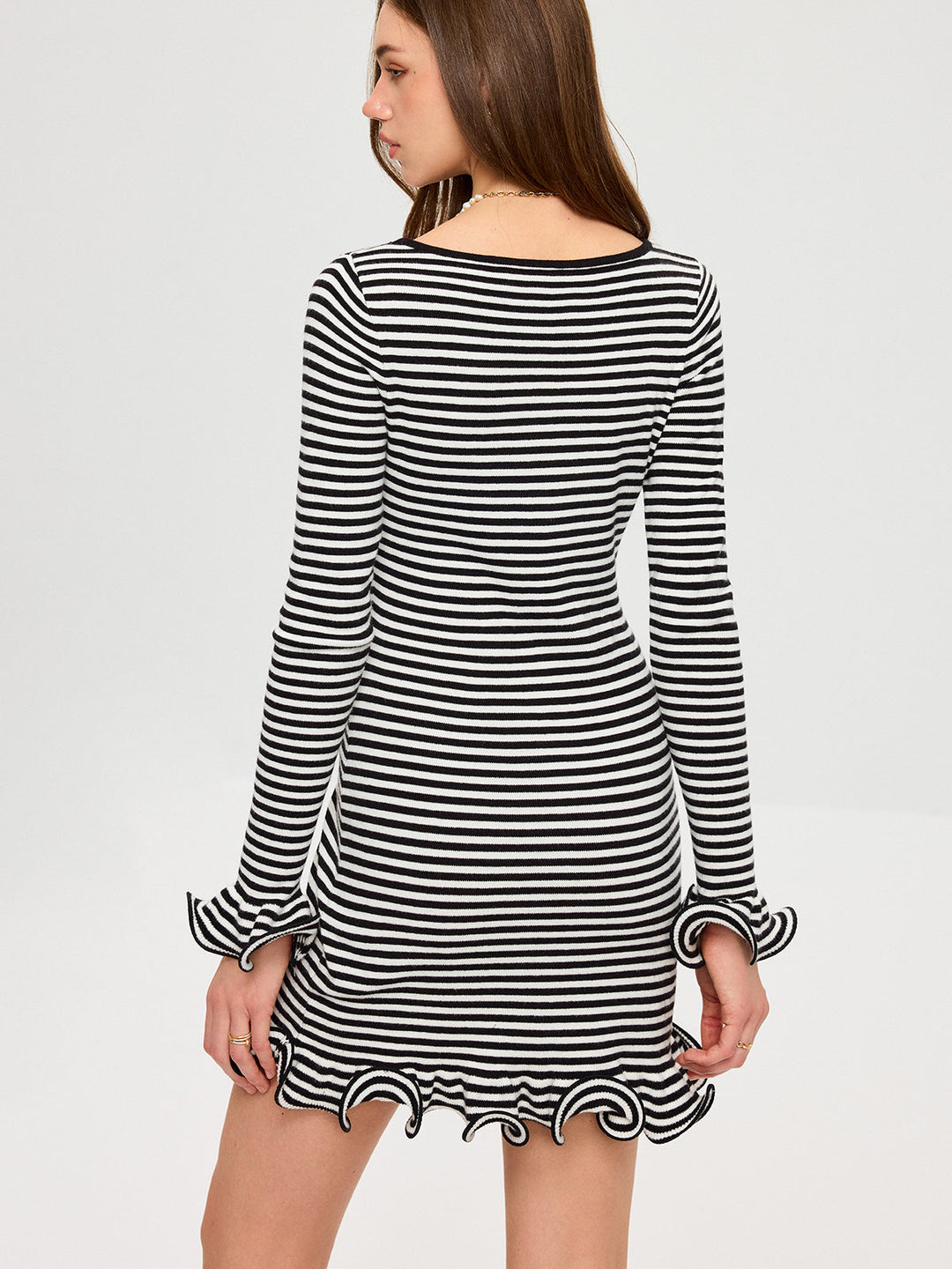 Long Sleeve Striped Ruffle Hem Mini Dress