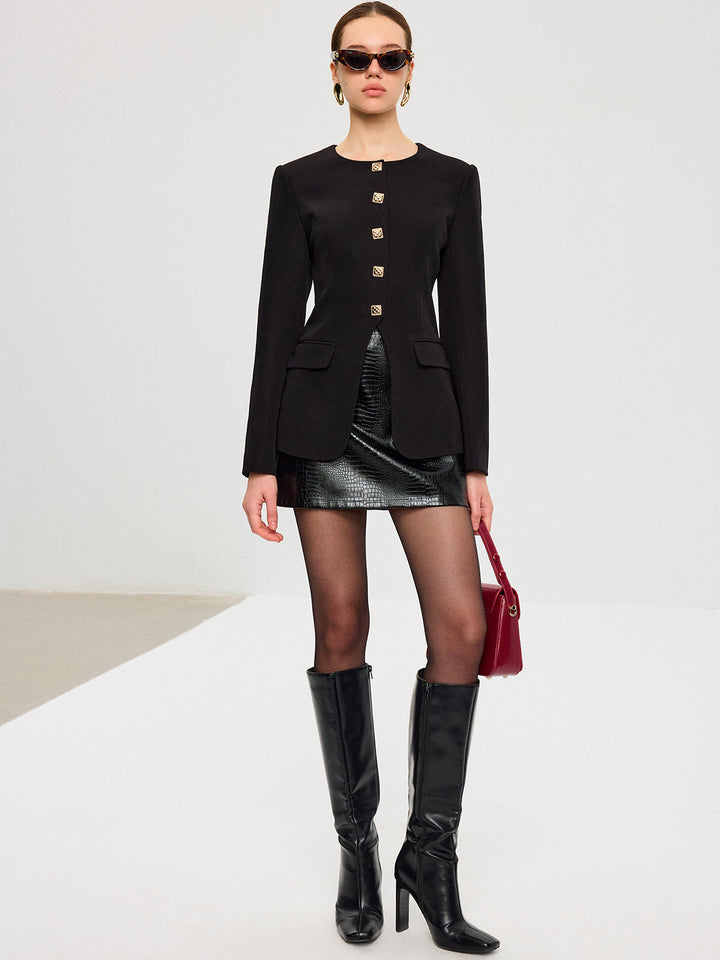 Split Hem Metal Button Blazer