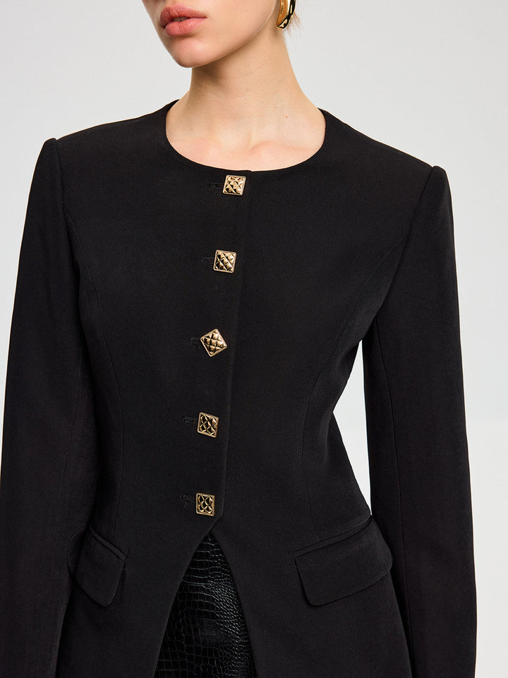 Split Hem Metal Button Blazer