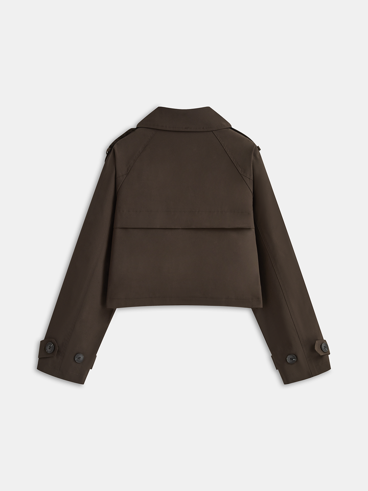 Double-Button Cropped Trench Coat