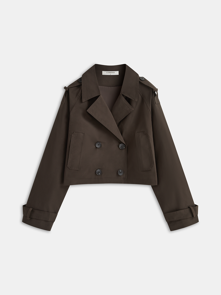 Double-Button Cropped Trench Coat