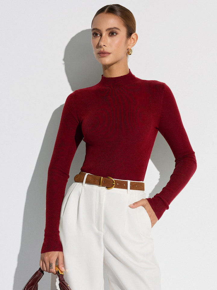 Mock Neck Wool-Blend Knit Top