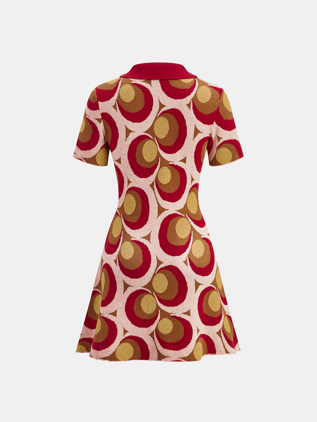 Vintage Print Polo Collar Sweater Dress