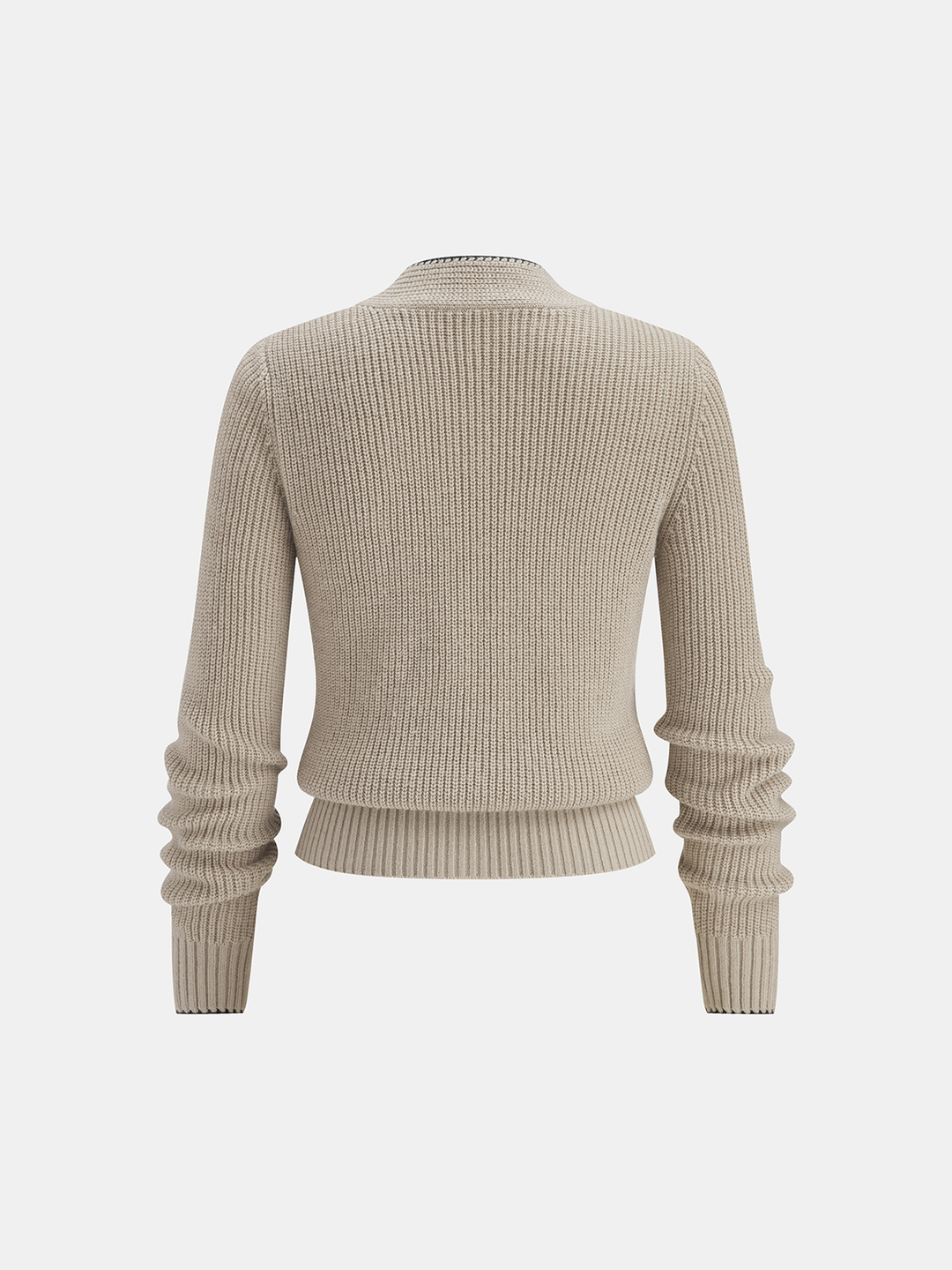 Tie Neck Contrast Trim Wool Blend Cardigan - women's cardigan, detail close-up