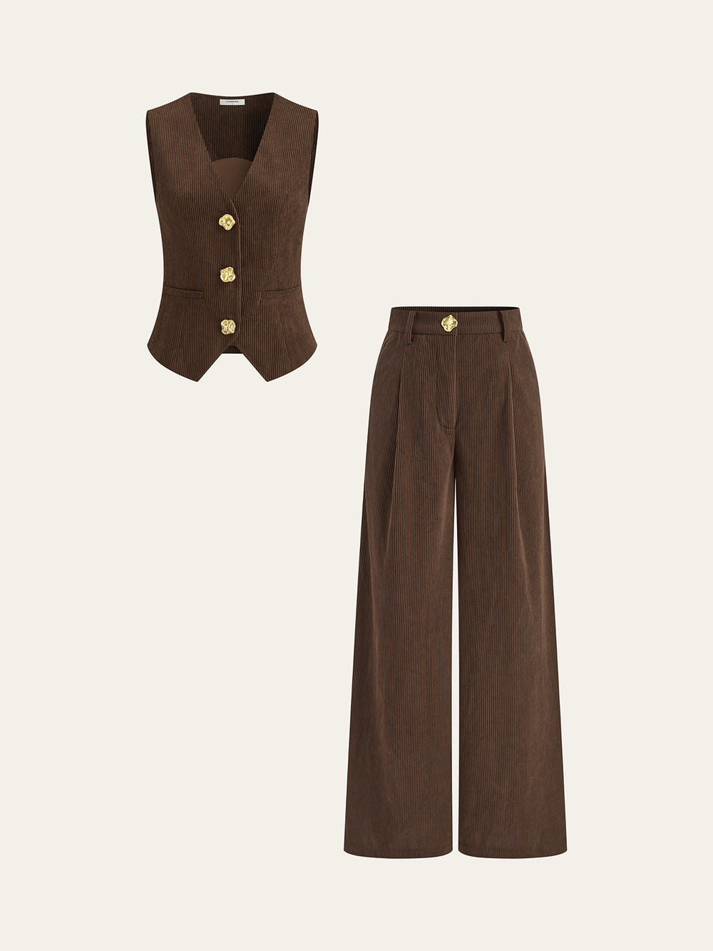 Corduroy Wide-Leg Pleated Pants — women's pants, back view