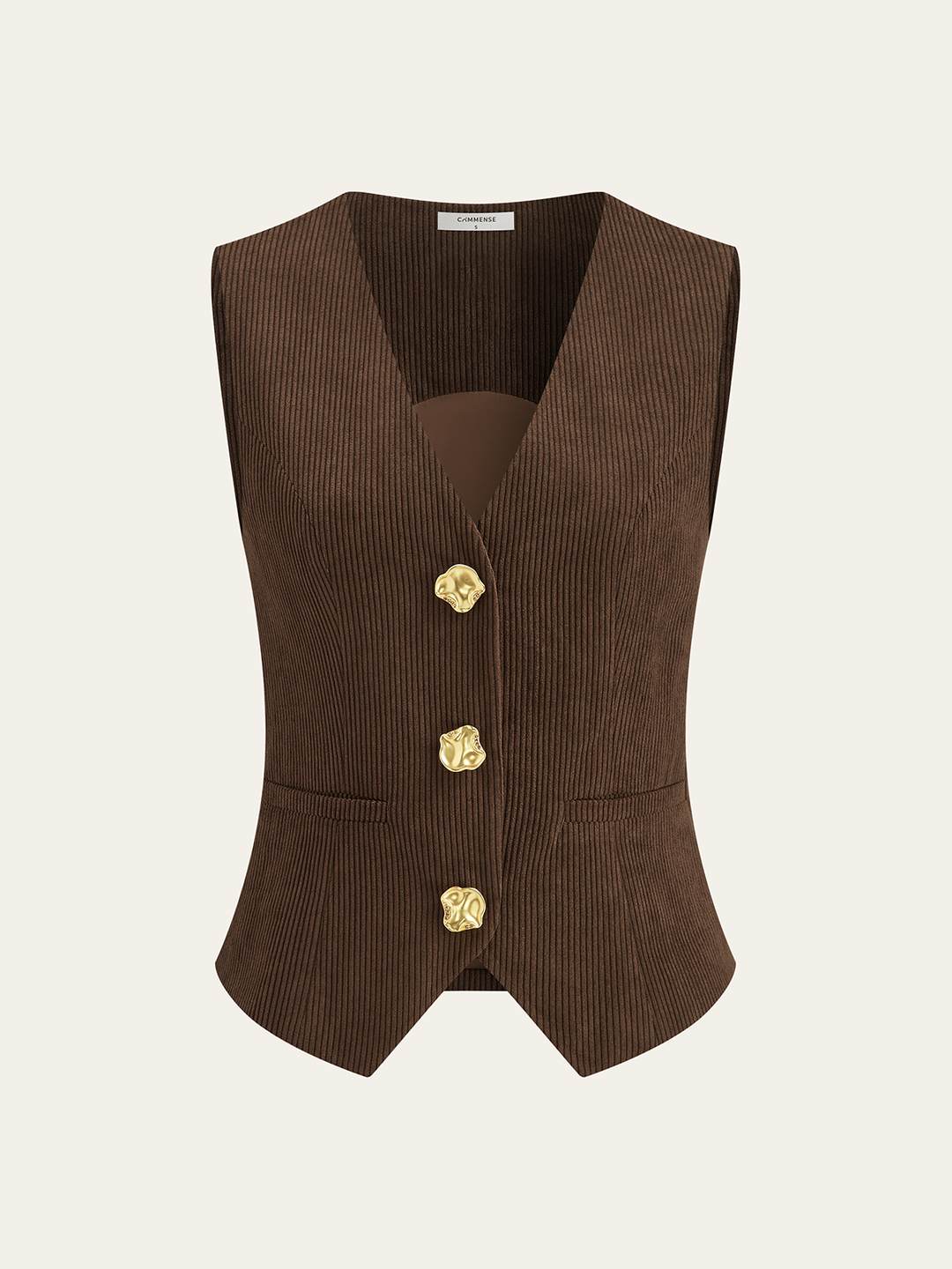 Corduroy V-neck Buttoned Vest — women's vests, front view