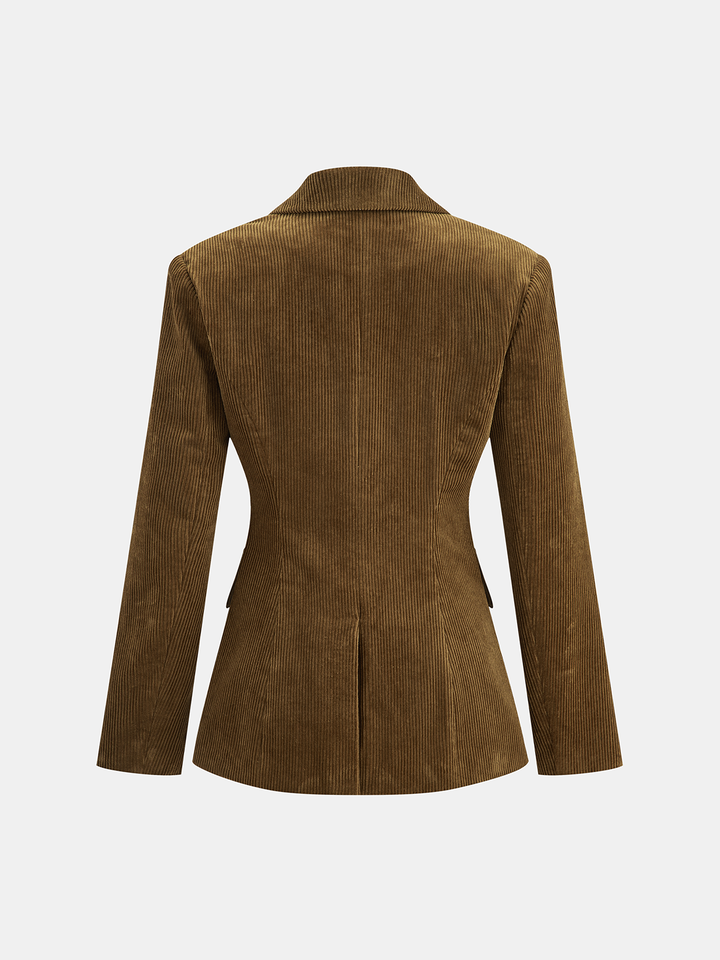 Corduroy Wide-Shoulder Fitted Blazer