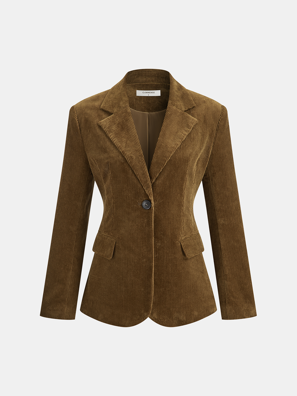 Corduroy Wide-Shoulder Fitted Blazer — women's blazers, back view