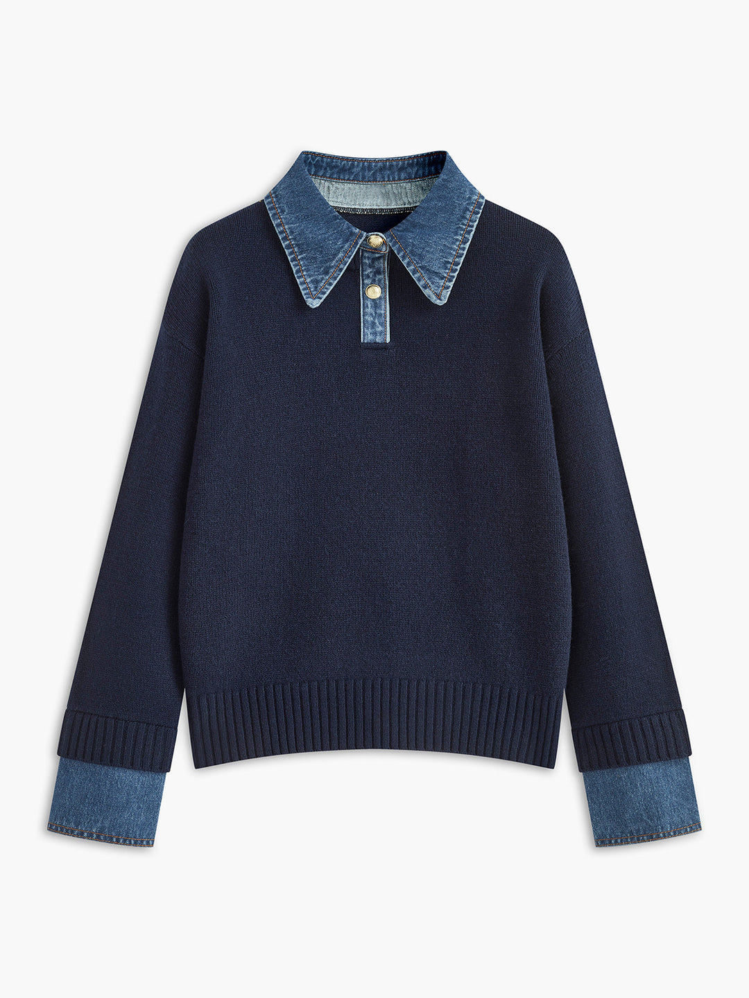 2 in 1 Panel Lapel Relaxed Sweater — women's sweaters, front view