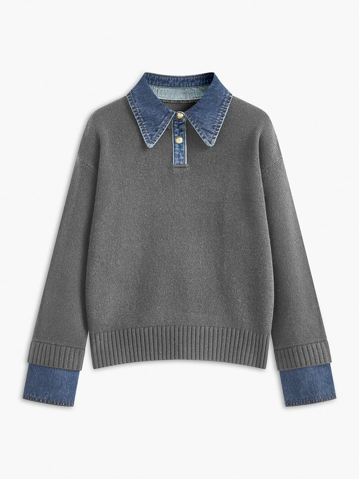 2 in 1 Panel Lapel Relaxed Sweater