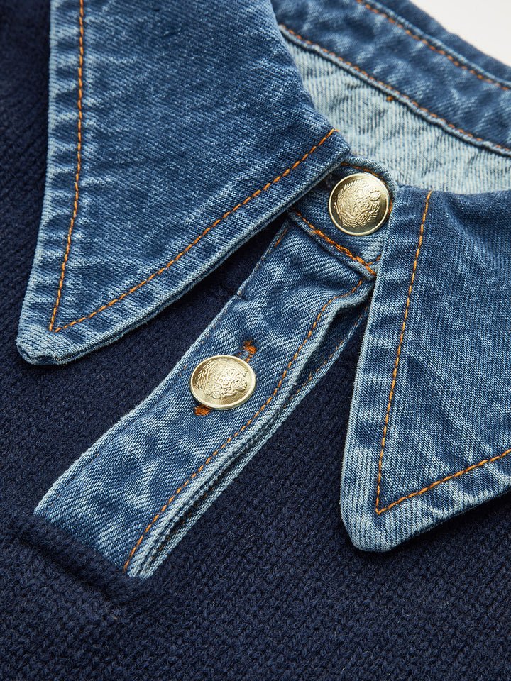 2 in 1 Panel Lapel Relaxed Sweater - women's sweater, detail close-up