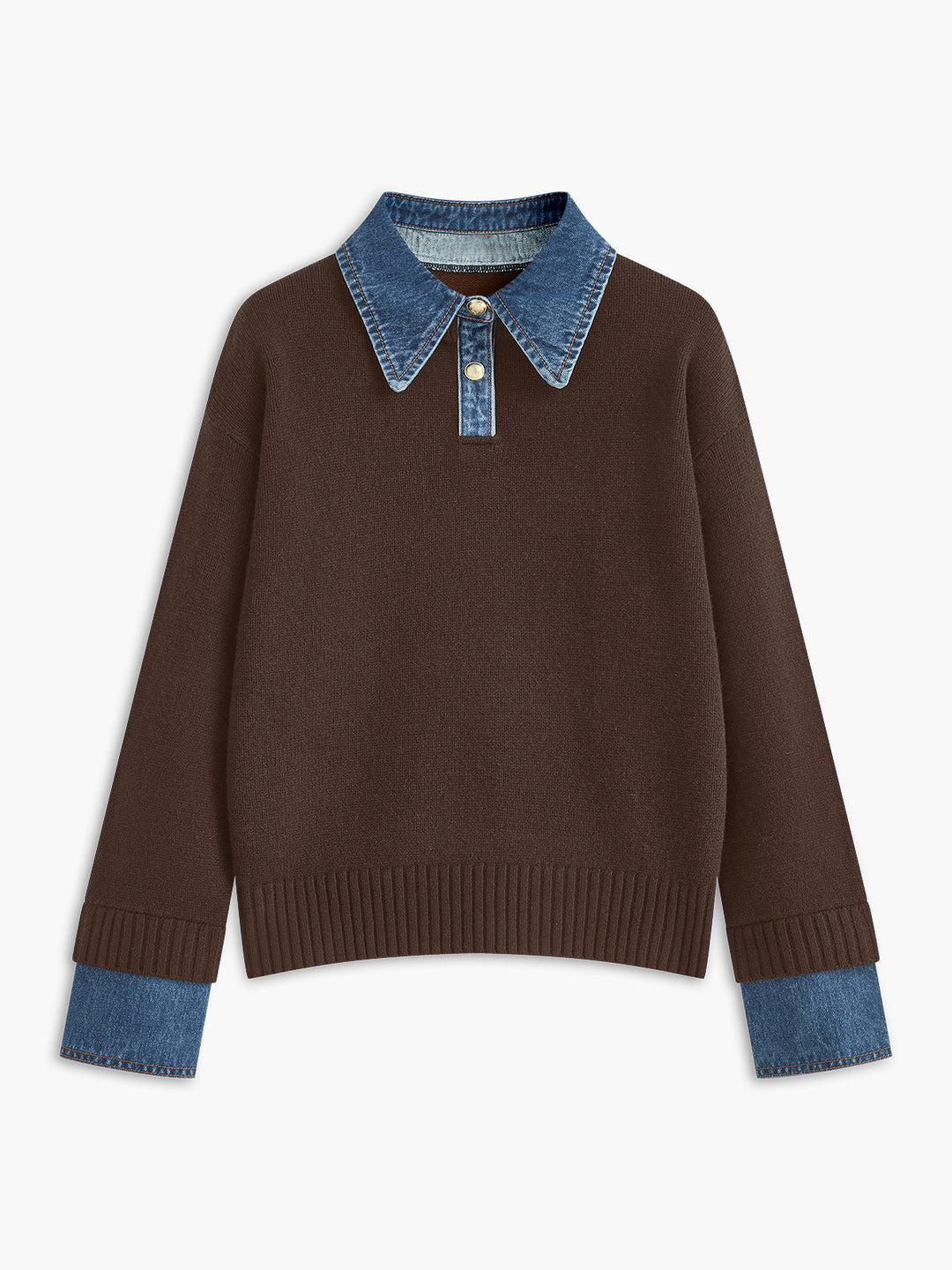 2 in 1 Panel Lapel Relaxed Sweater - women's sweater, neckline detail