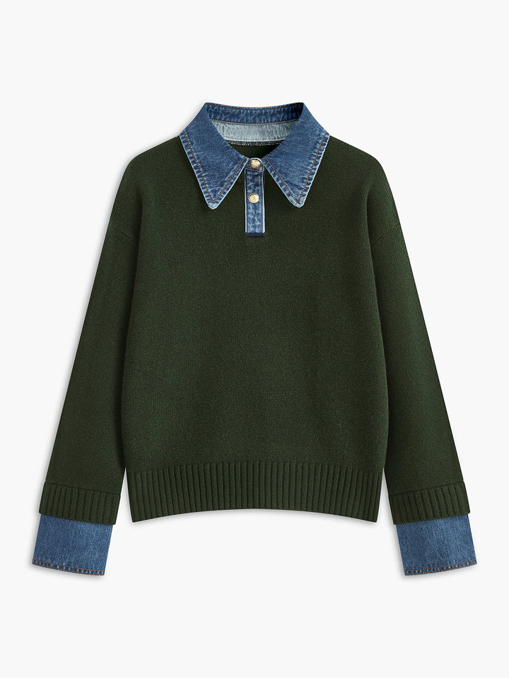 2 in 1 Panel Lapel Relaxed Sweater