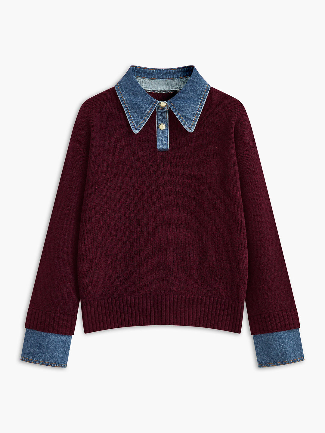 2 in 1 Panel Lapel Relaxed Sweater - women's sweater, sleeve detail