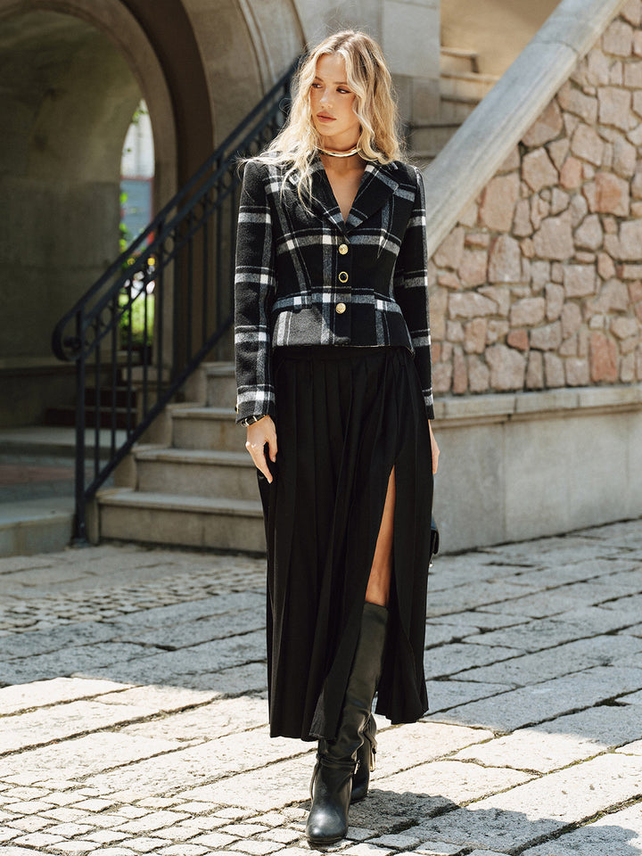 Plaid Wool Blend Blazer - women's blazer, back view