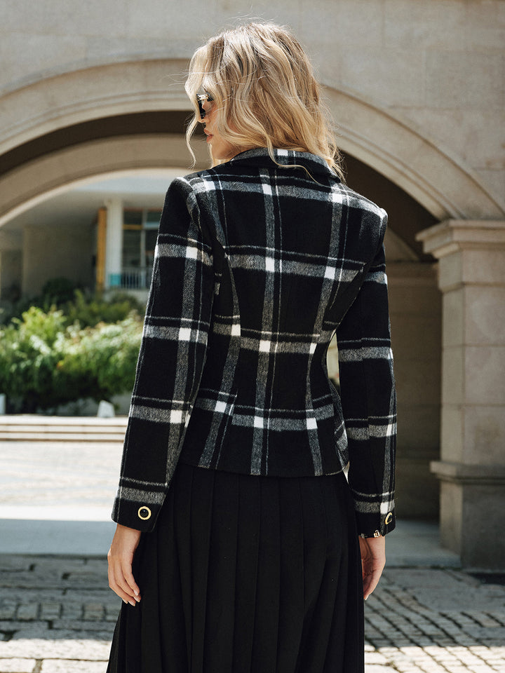 Plaid Wool Blend Blazer - women's blazer, fabric detail