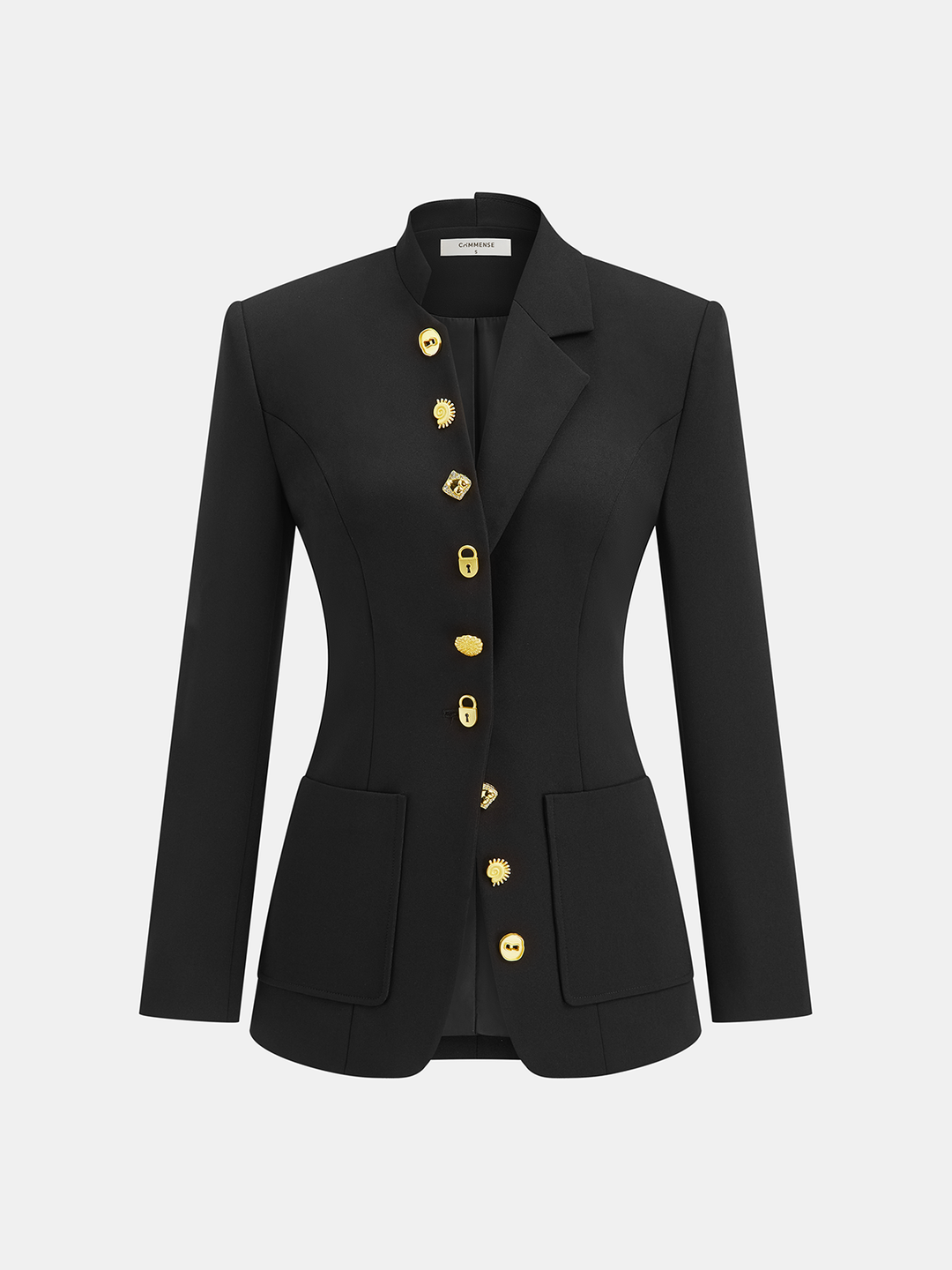 Asymmetrical Design Golden Button Blazer — women's blazers, front view