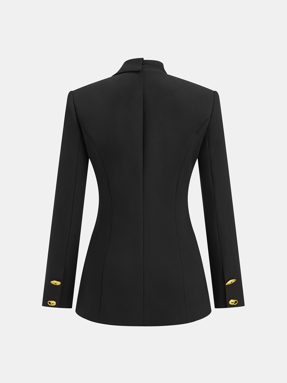 Asymmetrical Design Golden Button Blazer — women's blazers, back view