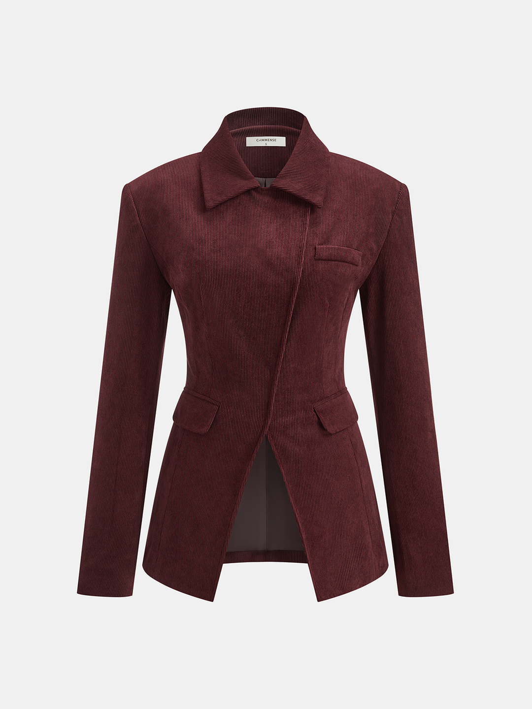 Collared Asymmetric Corduroy Blazer — women's blazers, front view