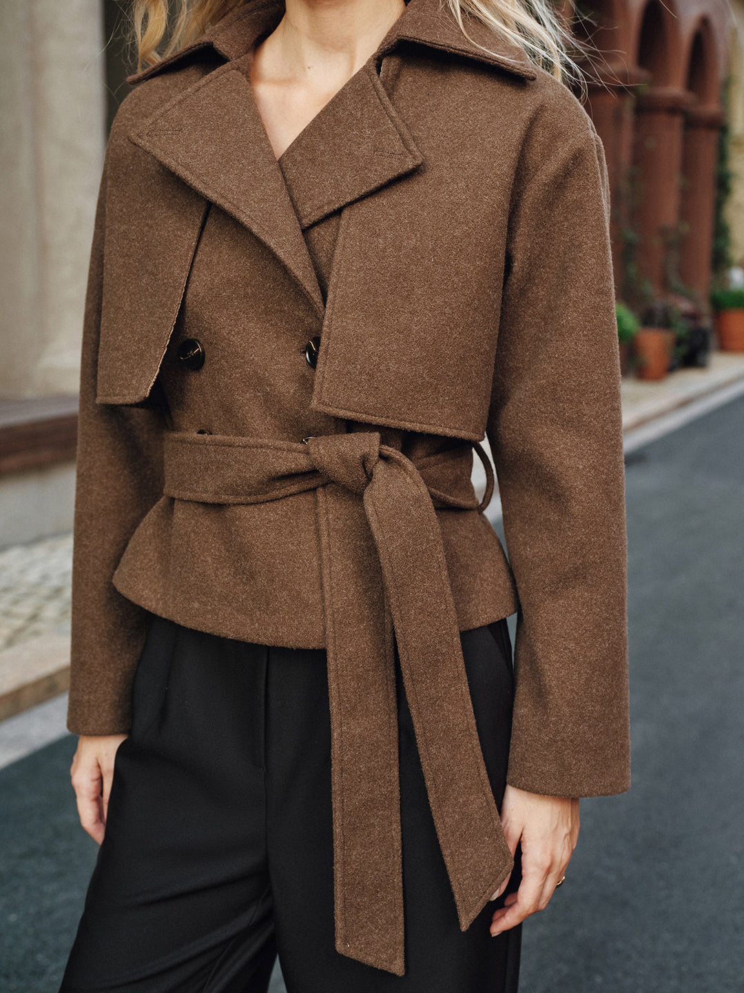 Belted Double-Breasted Tweed Coat