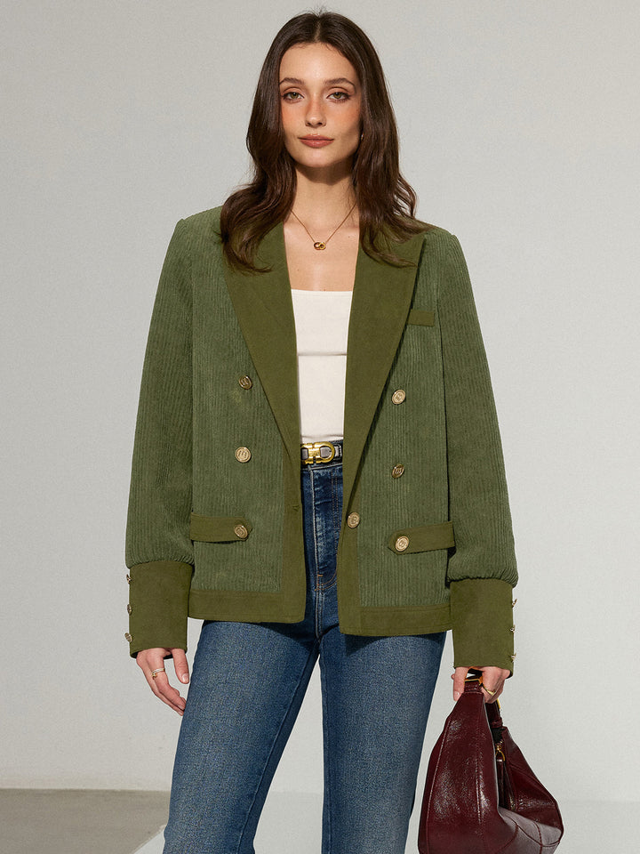 Corduroy Lapel Metal Button Blazer