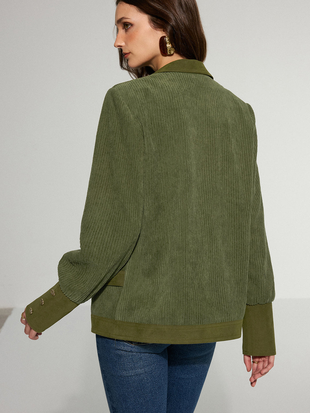 Corduroy Lapel Metal Button Blazer