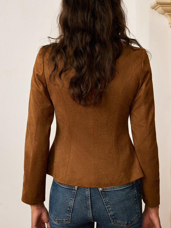 Suede Effect Fitted Metal Button Jacket