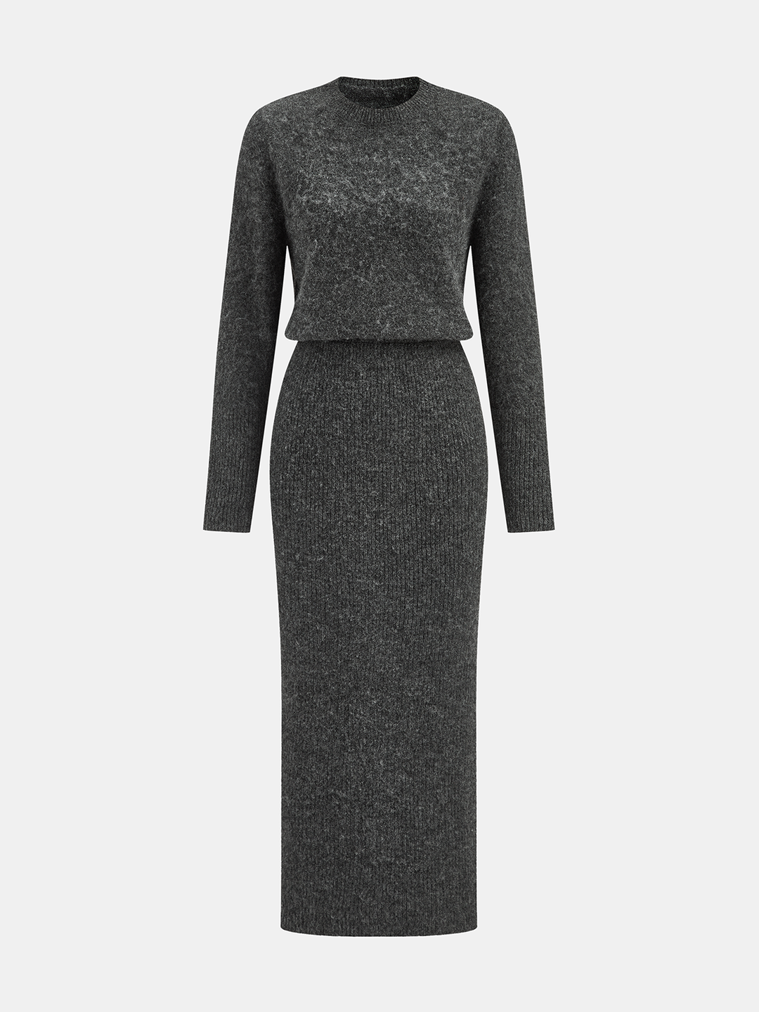Wool-Blend Fuzzy Midi Dress — women's sweater dresses, front view