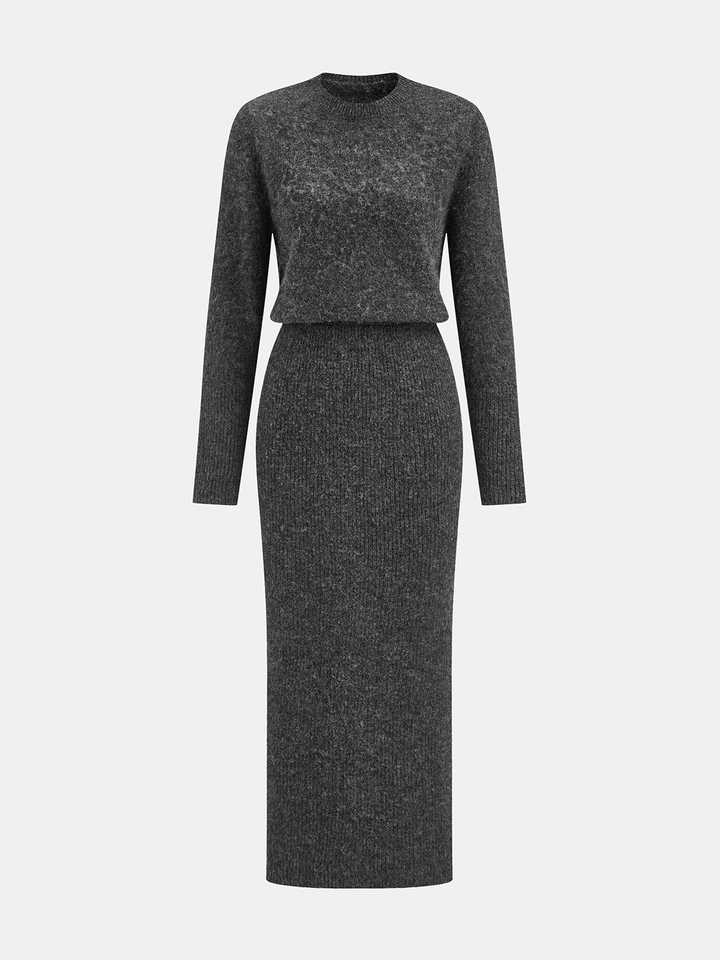 Wool-Blend Fuzzy Midi Dress