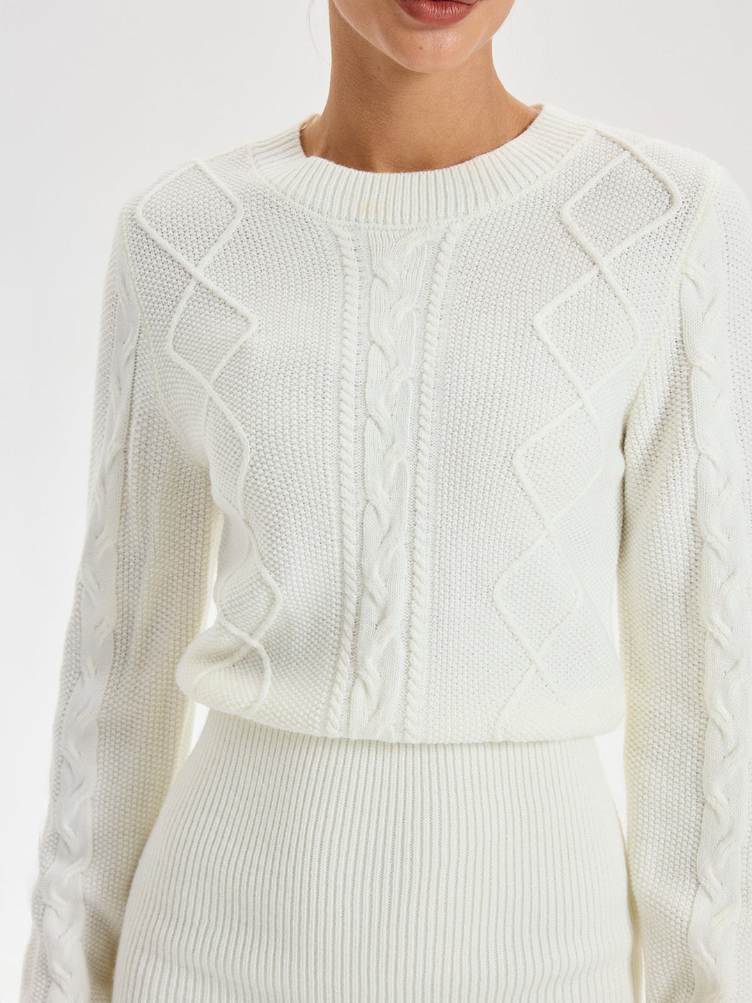 Cable Knit Crewneck Sweater Dress