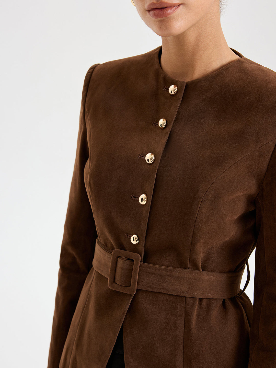 Belted Suede Effect Metal Button Blazer