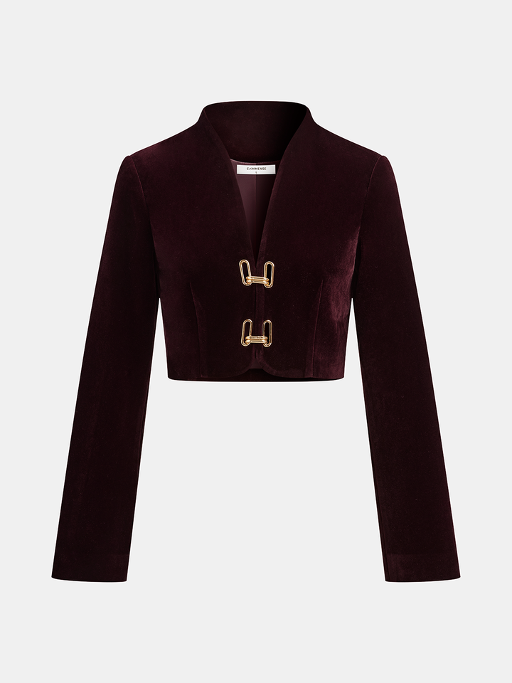 Metal Buckle Corduroy Stand Collar Jacket